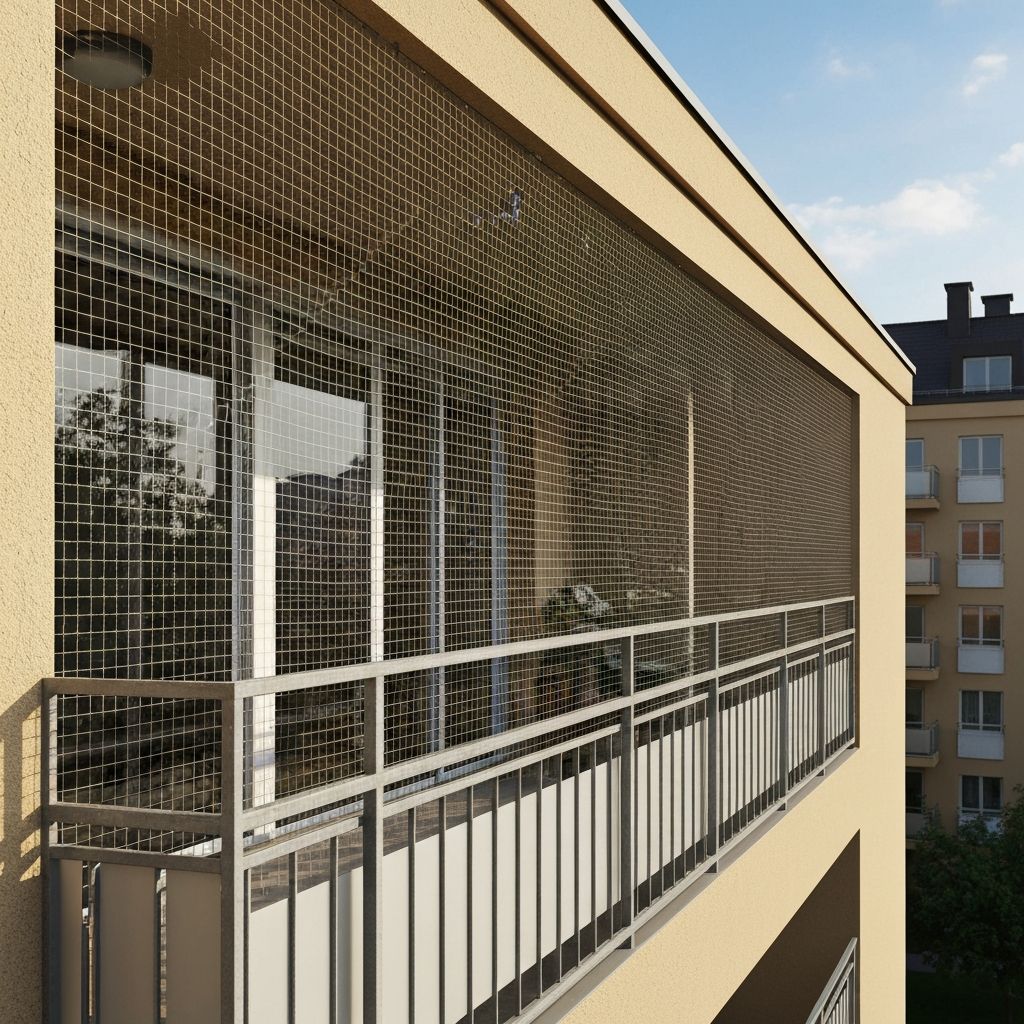 Bird net installation on a balcony